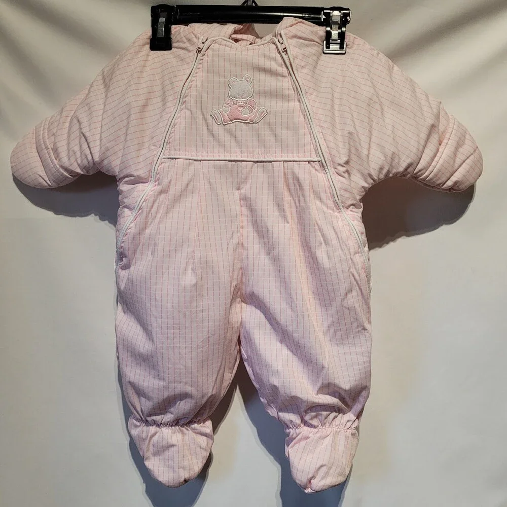 Little Me 3/6 Months Quilted Pink Teddy Bear Zipper Hooded Snowsuit Bunting Pram